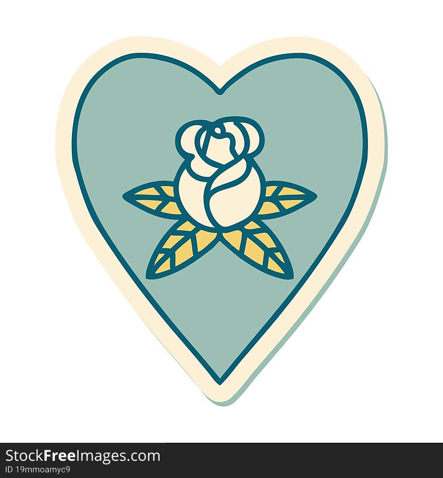 Tattoo Style Sticker Of A Heart And Flowers