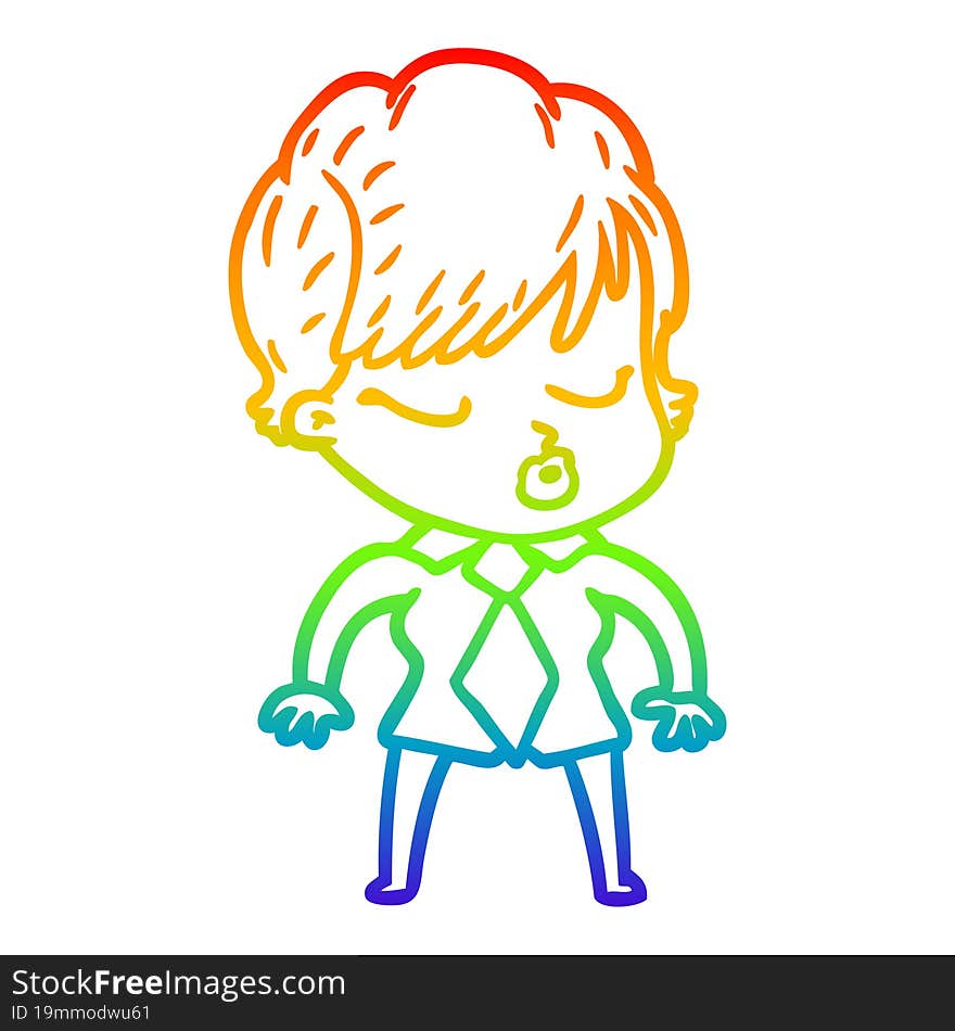 rainbow gradient line drawing cartoon woman with eyes shut