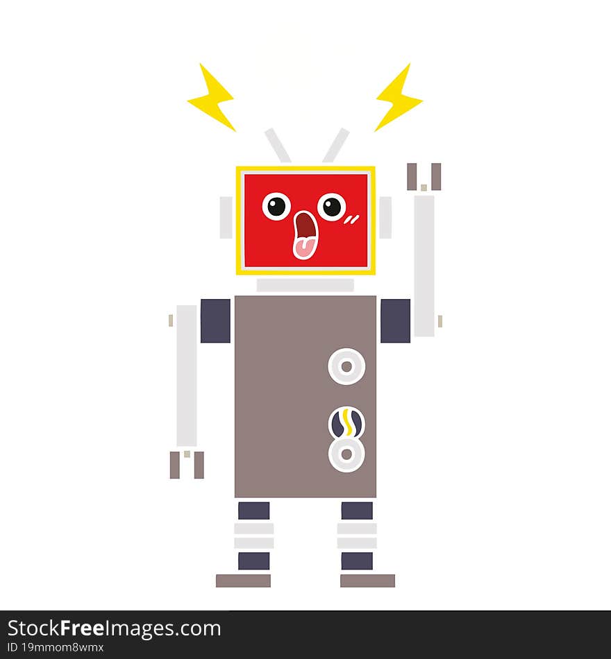 flat color retro cartoon robot malfunction