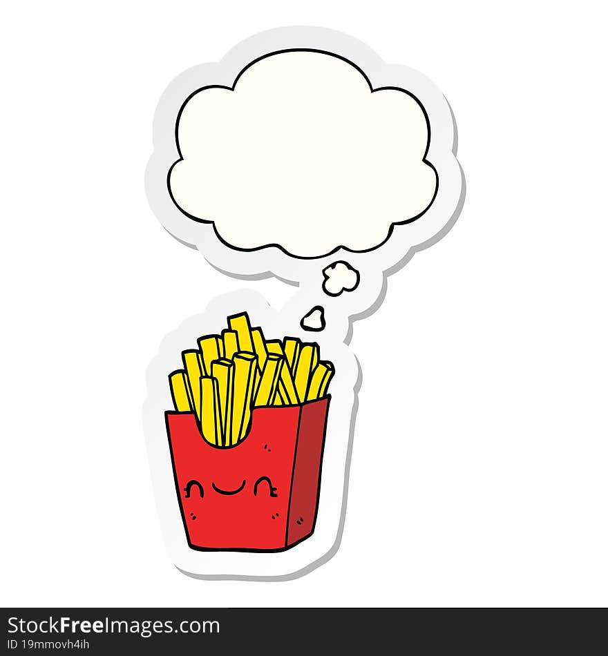 cartoon fries in box and thought bubble as a printed sticker