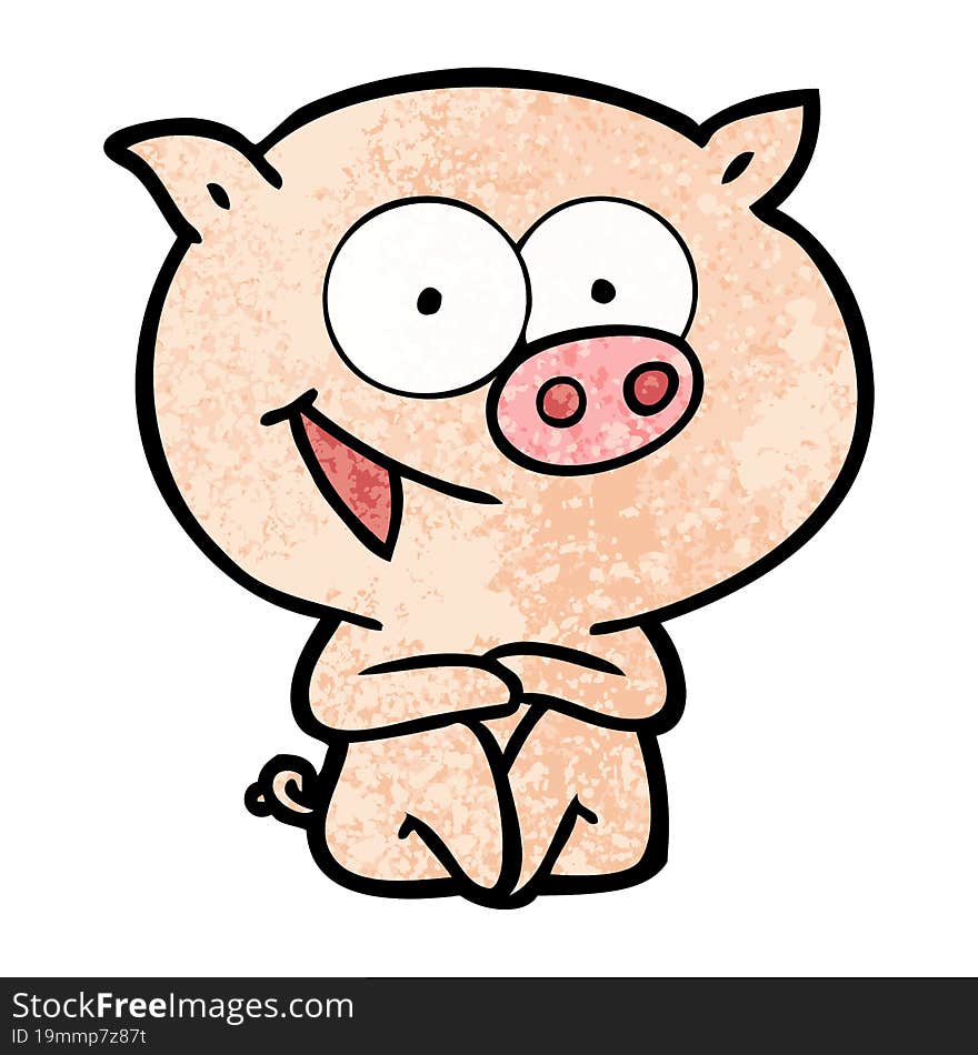 cheerful sitting pig cartoon. cheerful sitting pig cartoon