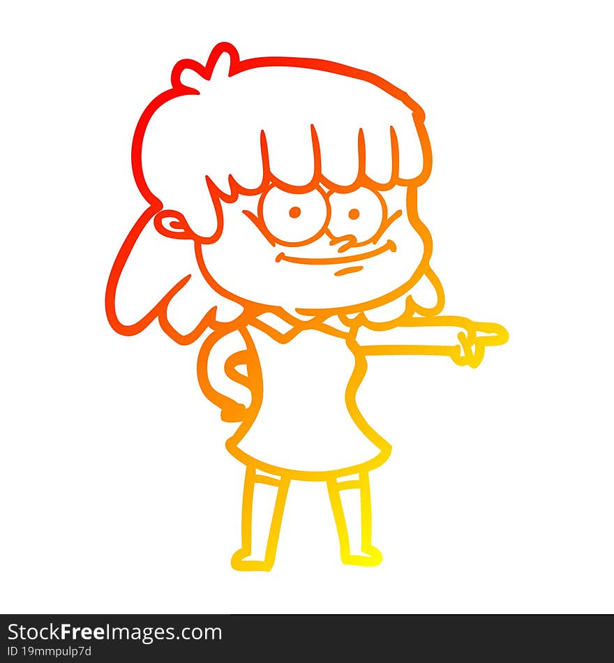 warm gradient line drawing cartoon girl smiling