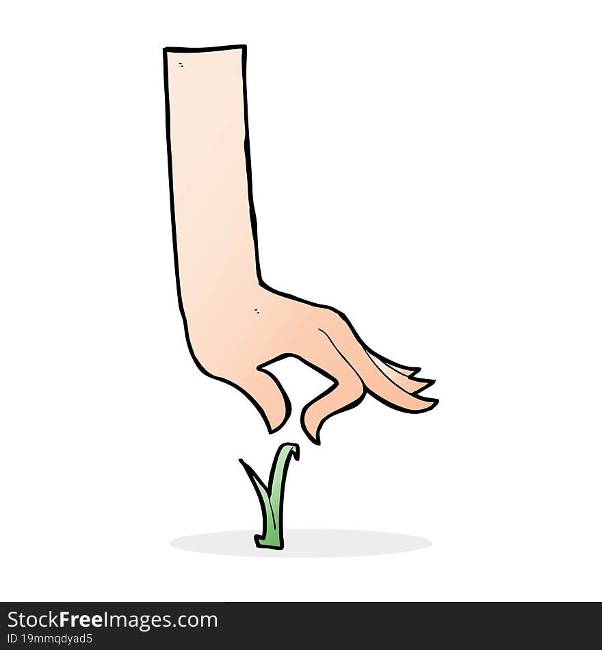 cartoon hand picking blade of grass