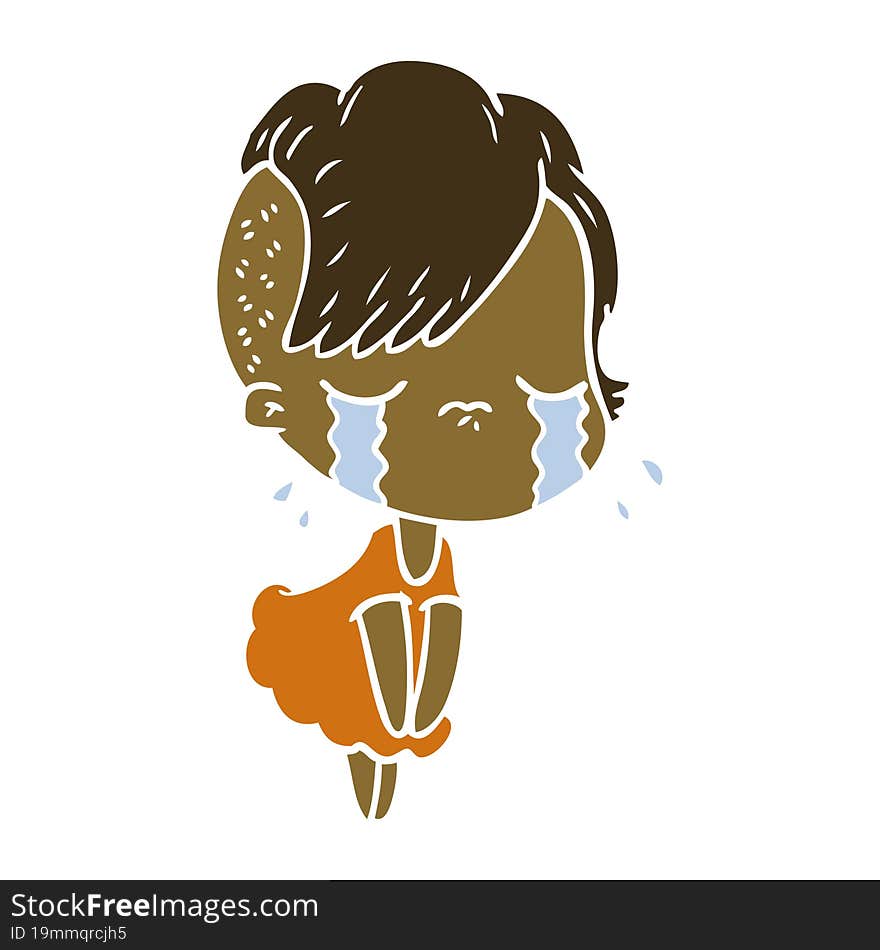 flat color style cartoon crying girl