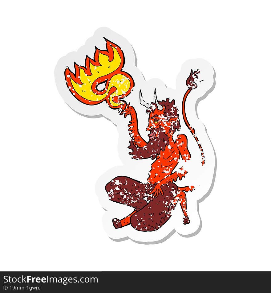 Retro Distressed Sticker Of A Cartoon Traditional Devil