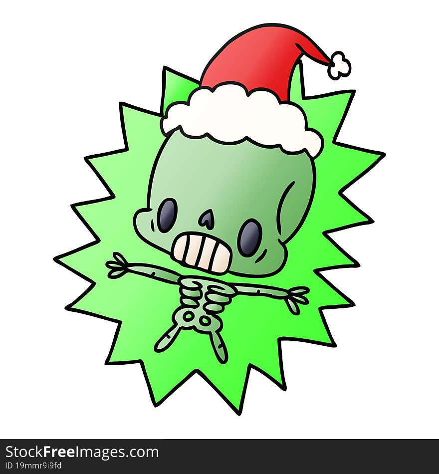 hand drawn christmas gradient cartoon of kawaii skeleton