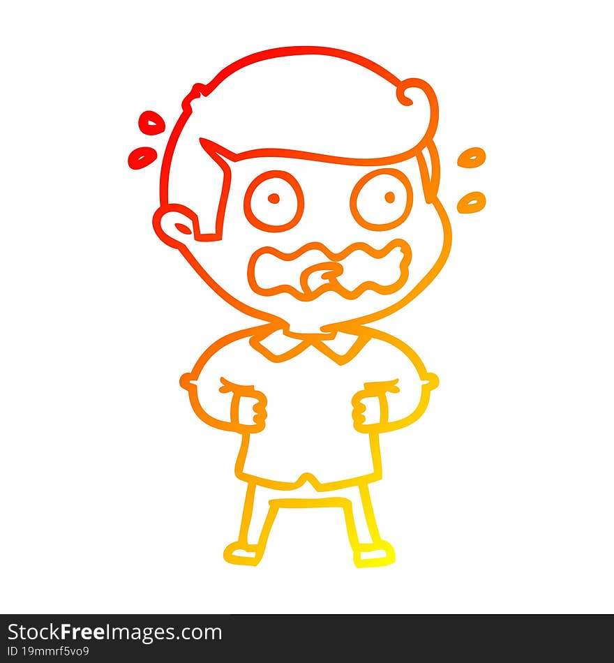 warm gradient line drawing of a cartoon man totally stressed out