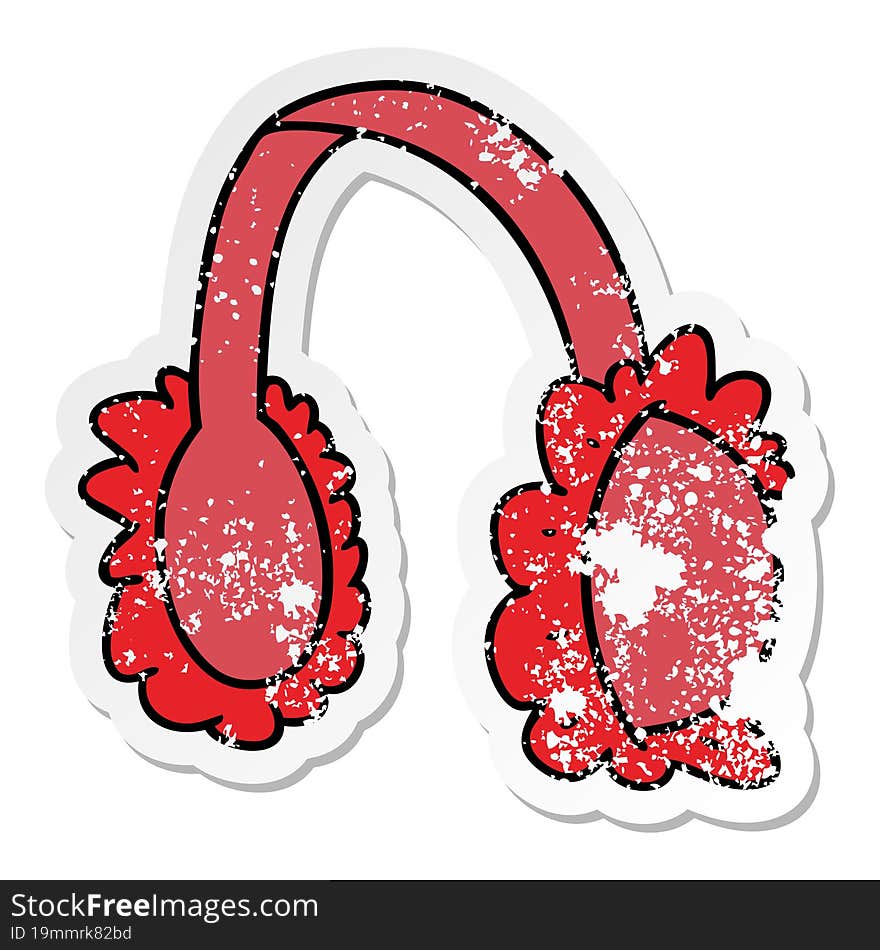 distressed sticker cartoon doodle of pink ear muff warmers