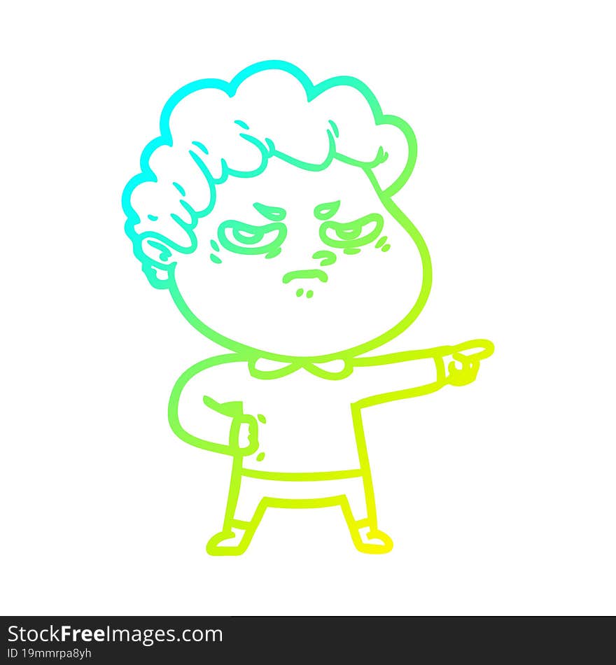 Cold Gradient Line Drawing Cartoon Angry Man