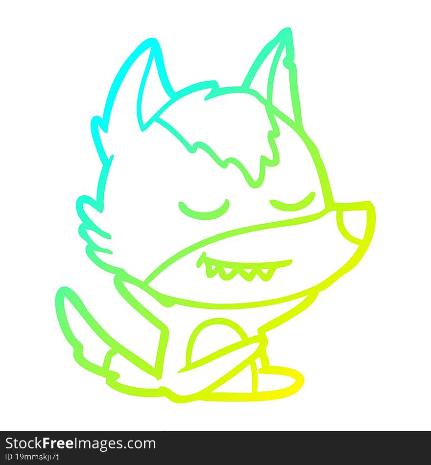 Cold Gradient Line Drawing Friendly Cartoon Wolf Sitting