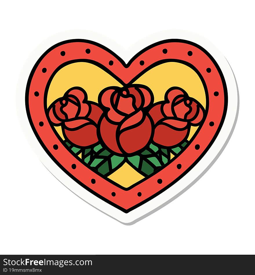 Tattoo Style Sticker Of A Heart And Flowers