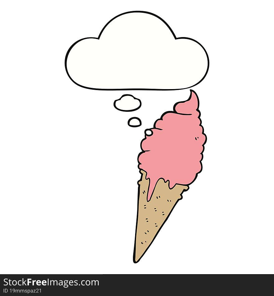 cartoon ice cream with thought bubble. cartoon ice cream with thought bubble