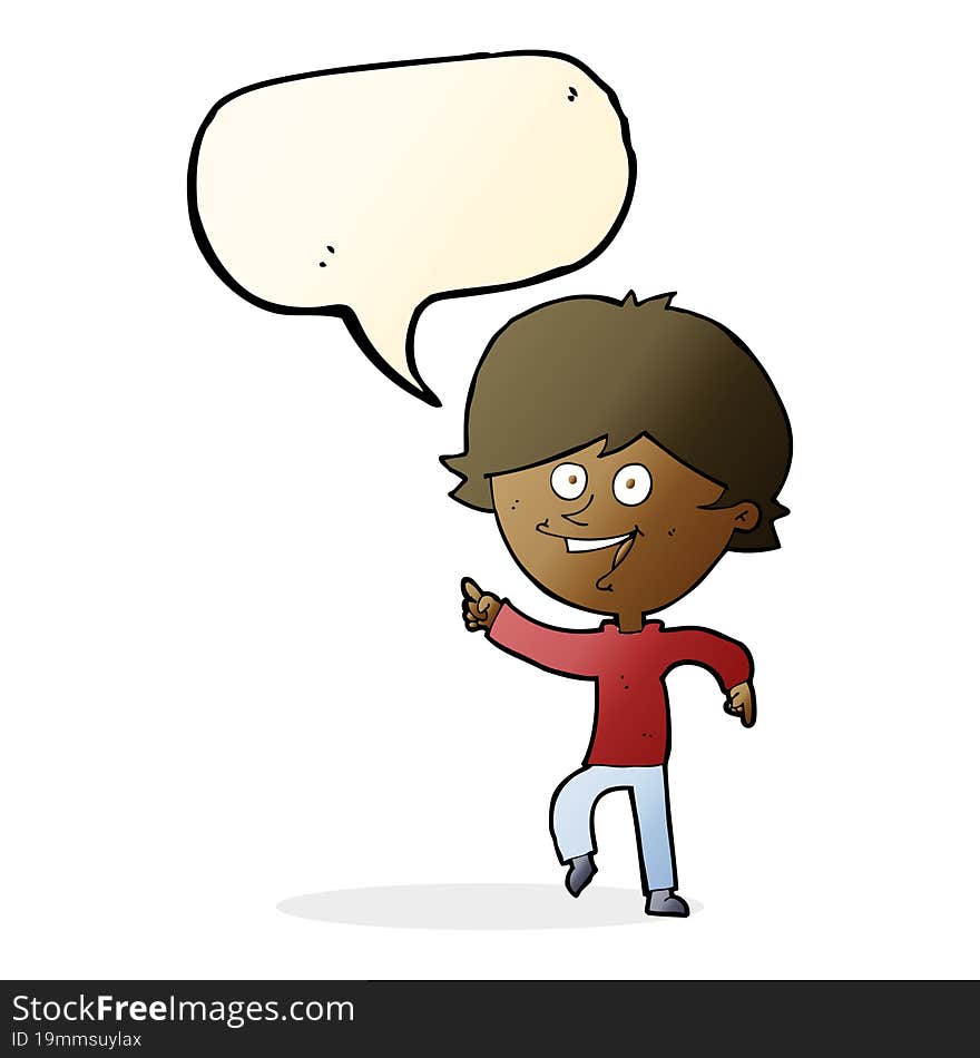 Cartoon Happy Pointing Man With Speech Bubble