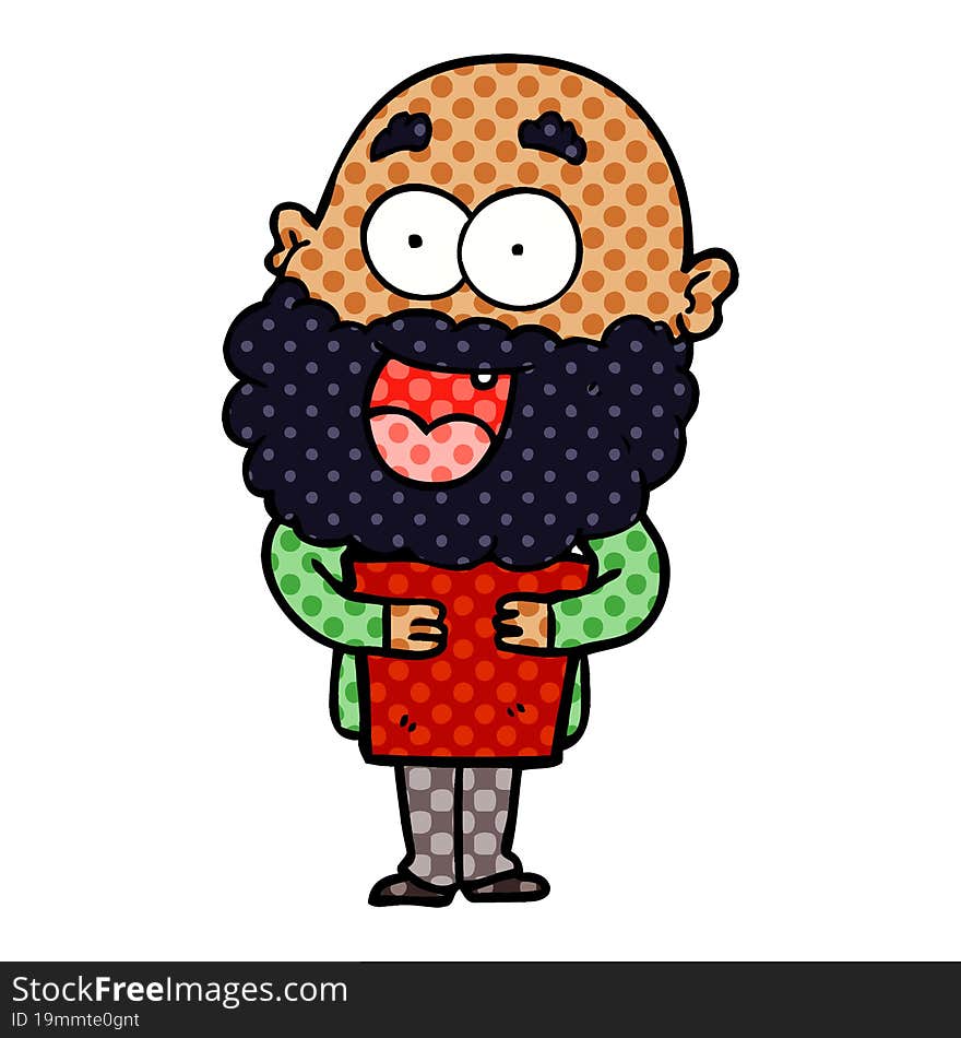 cartoon crazy happy man with beard and book. cartoon crazy happy man with beard and book