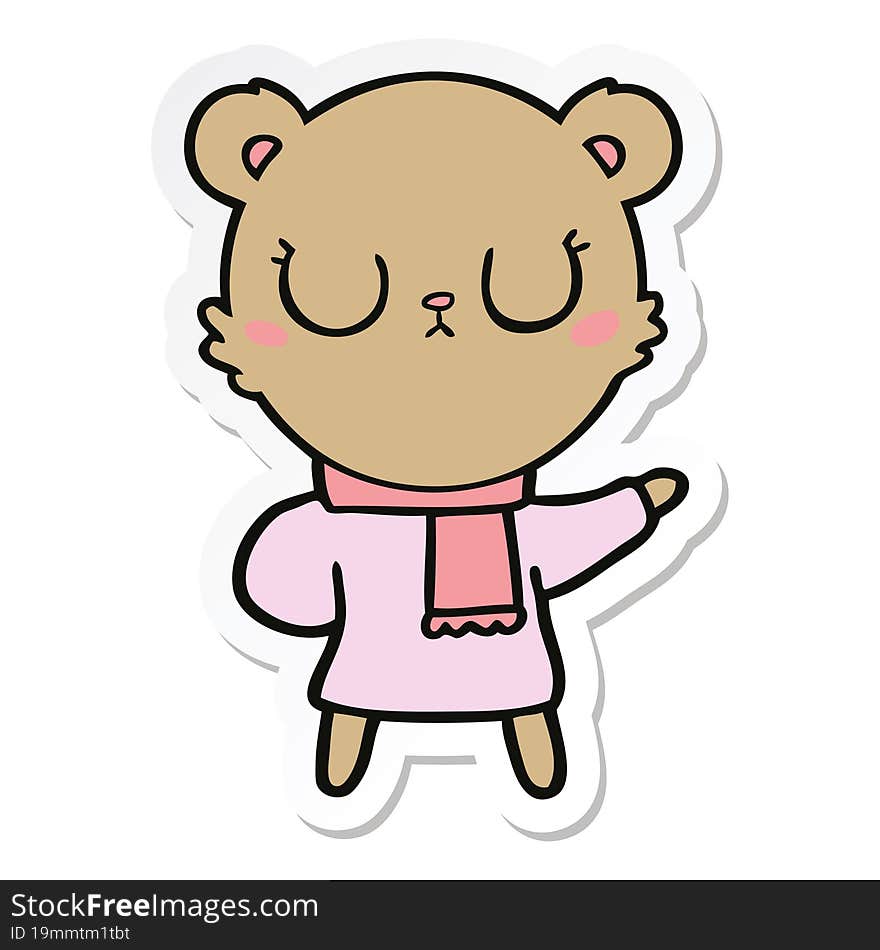 sticker of a peaceful cartoon bear wearing scarf