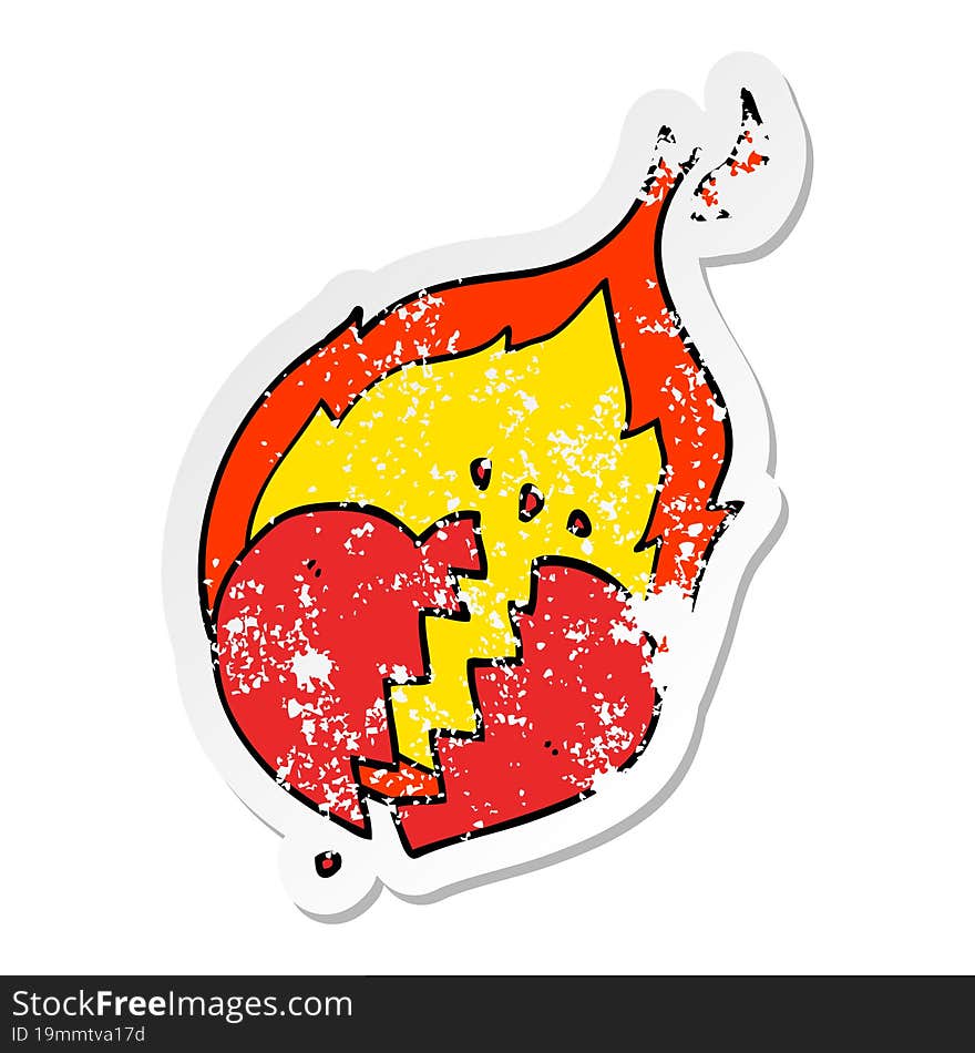 distressed sticker of a cartoon flaming heart