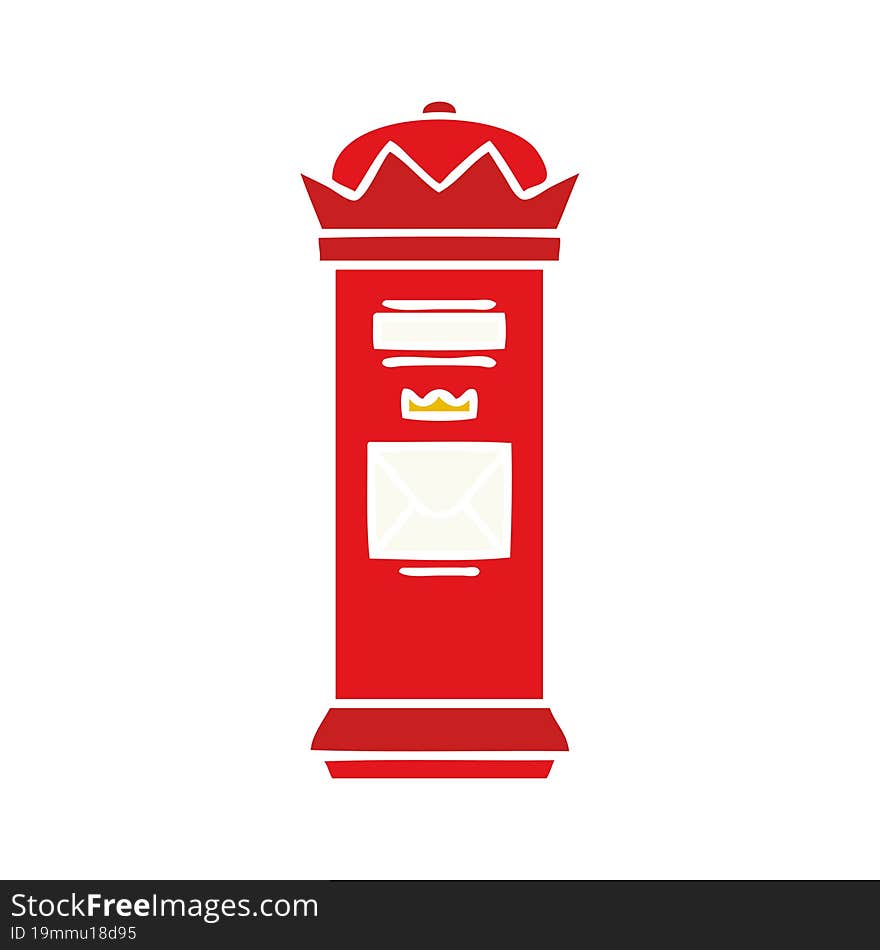 Flat Color Retro Cartoon British Post Box