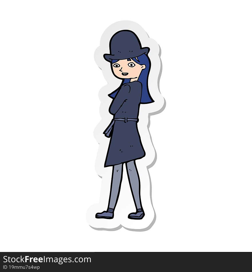 Sticker Of A Cartoon Woman Wearing Sensible Hat