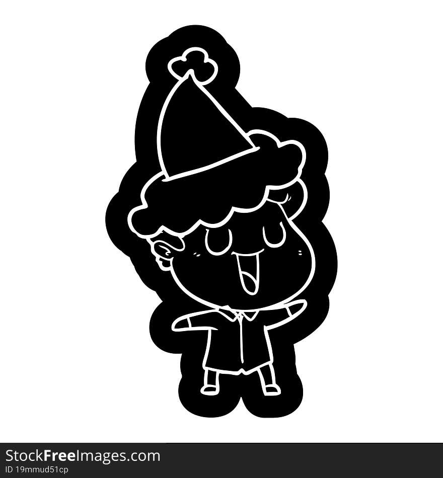 laughing quirky cartoon icon of a man wearing santa hat