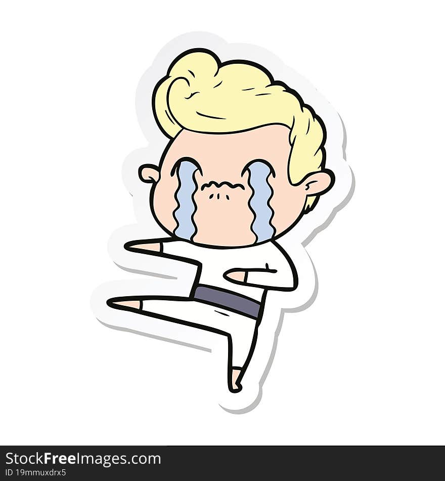 sticker of a cartoon man crying