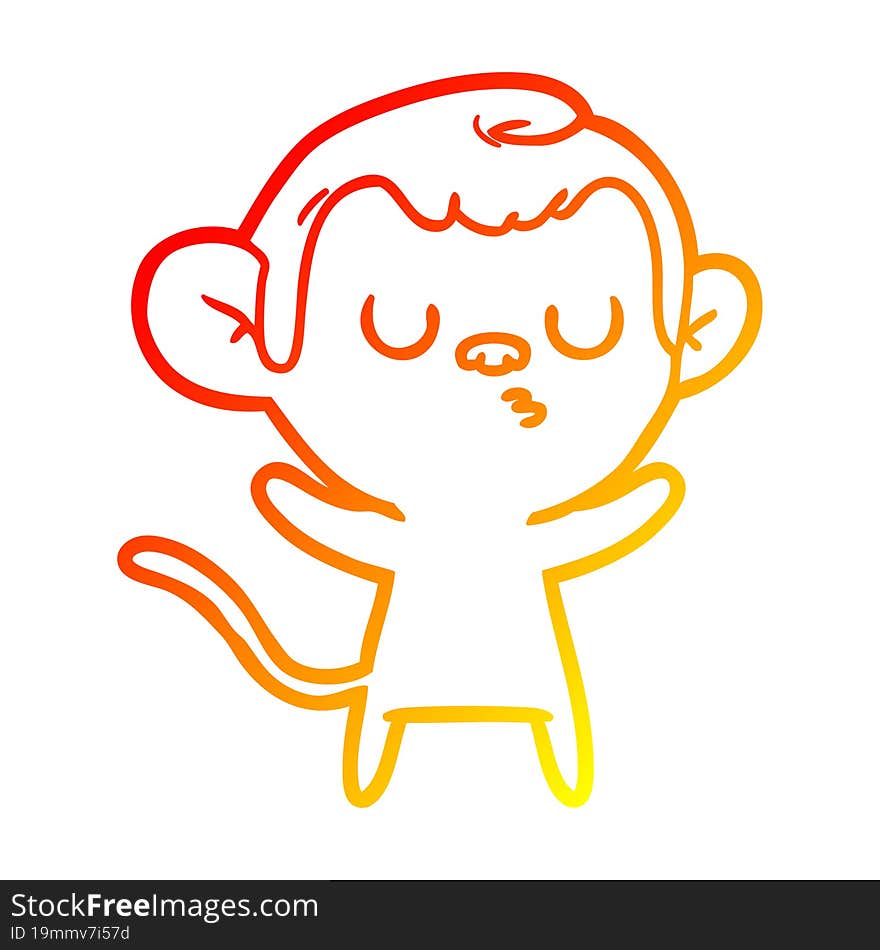 warm gradient line drawing cartoon monkey