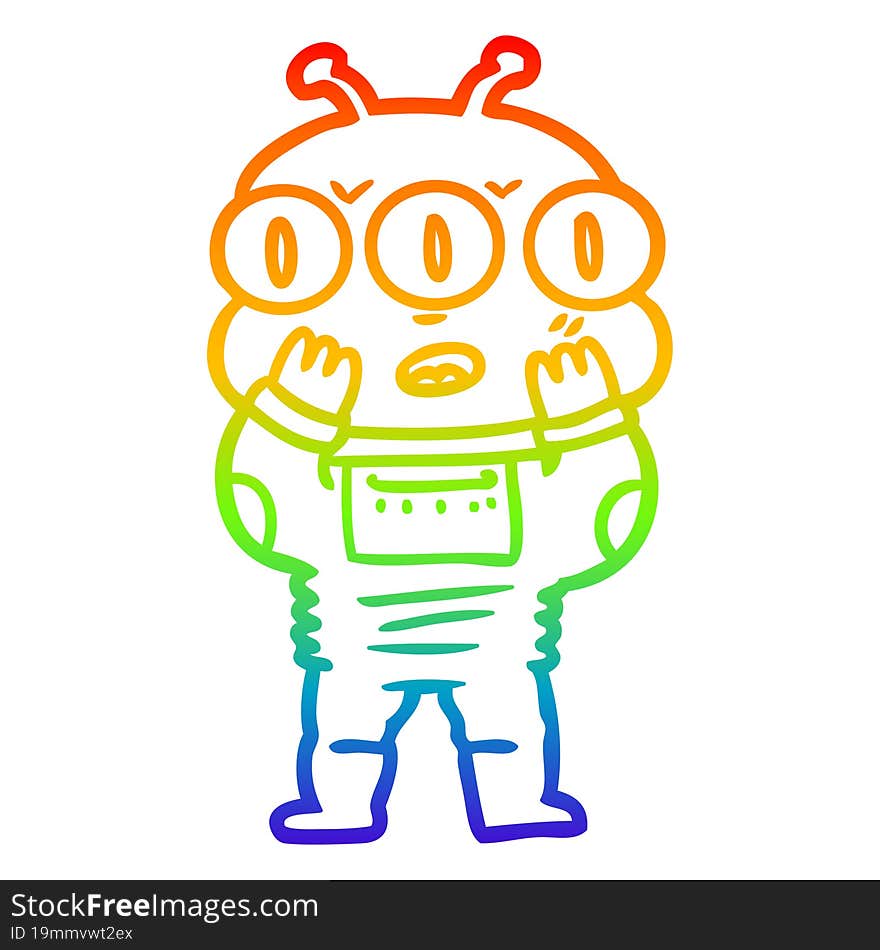 rainbow gradient line drawing surprised three eyed alien