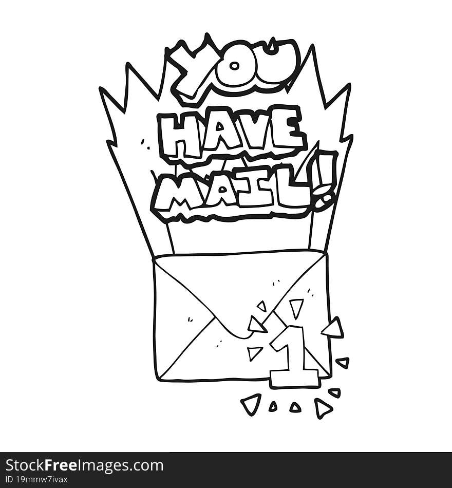 black and white cartoon you have mail symbol