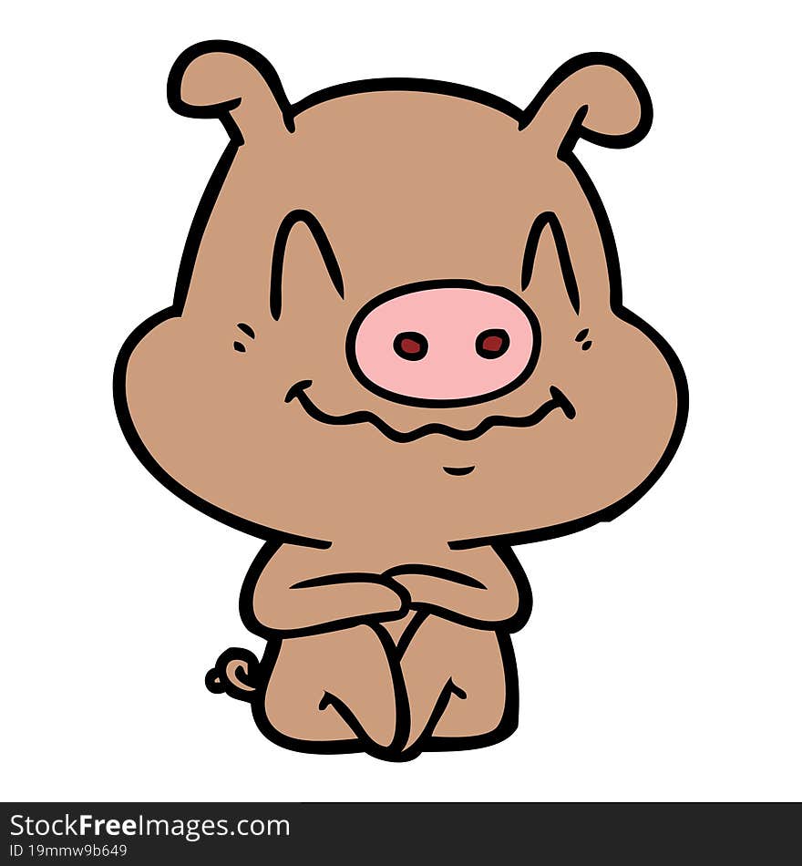 nervous cartoon pig sitting. nervous cartoon pig sitting