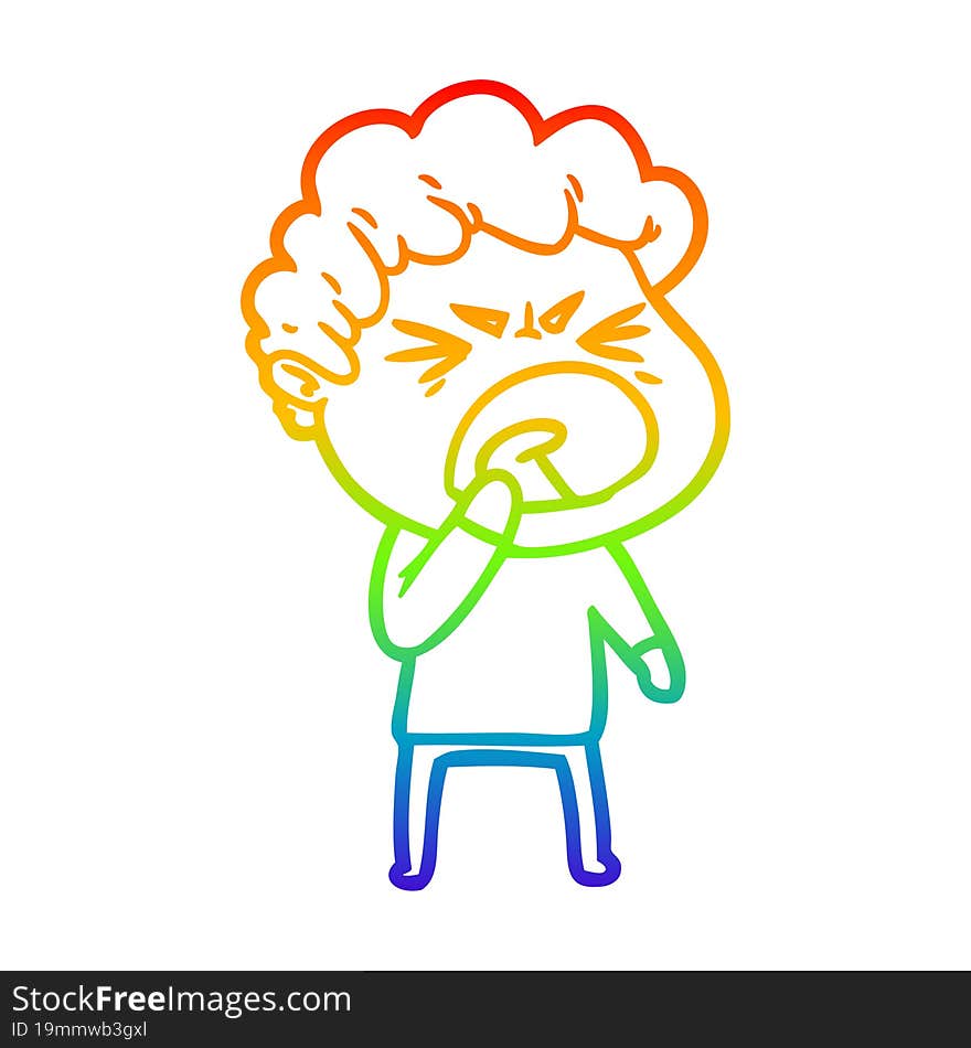 rainbow gradient line drawing cartoon furious man