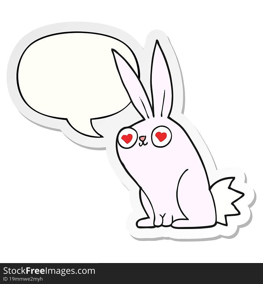 cartoon bunny rabbit in love with speech bubble sticker