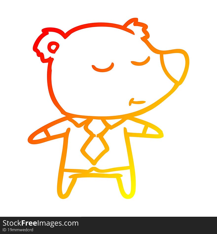 warm gradient line drawing happy cartoon bear wearing shirt