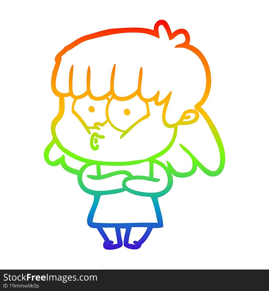 rainbow gradient line drawing cartoon whistling girl