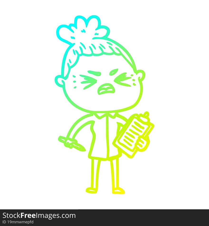 cold gradient line drawing cartoon angry woman