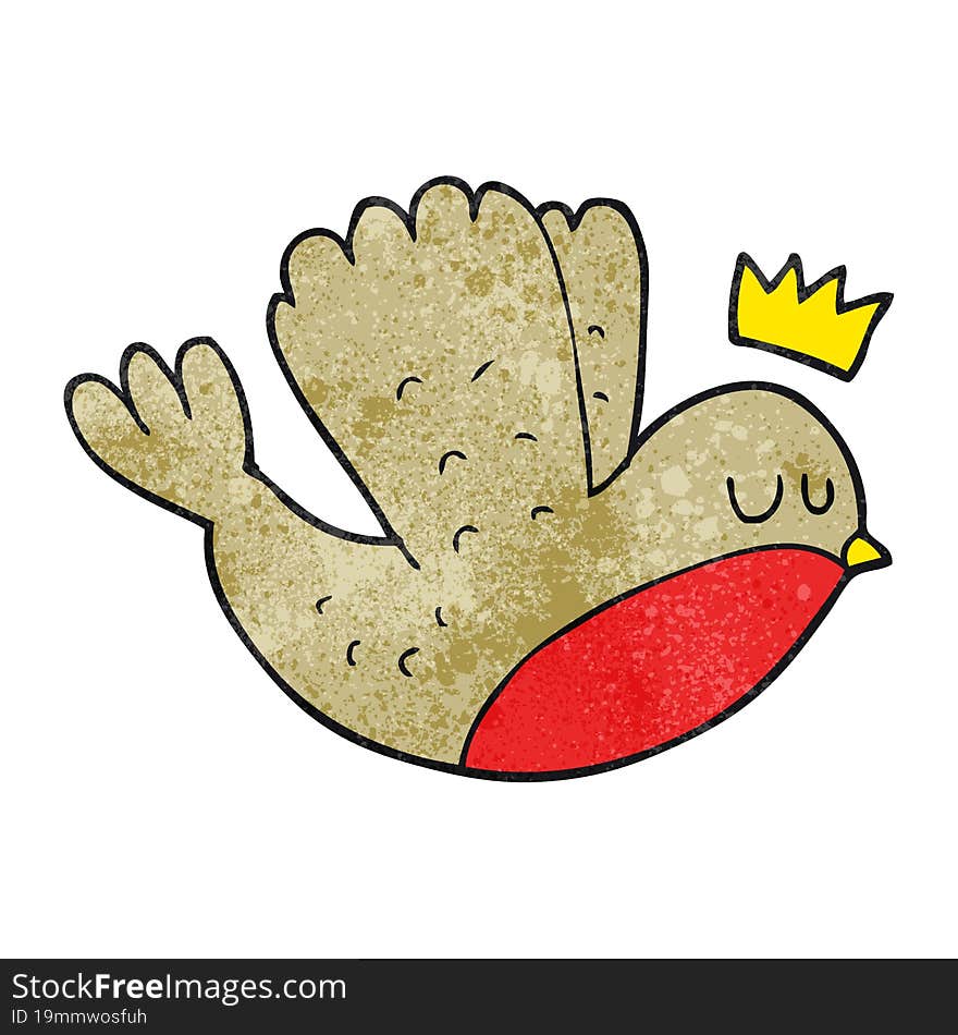 Textured Cartoon Flying Christmas Robin With Crown