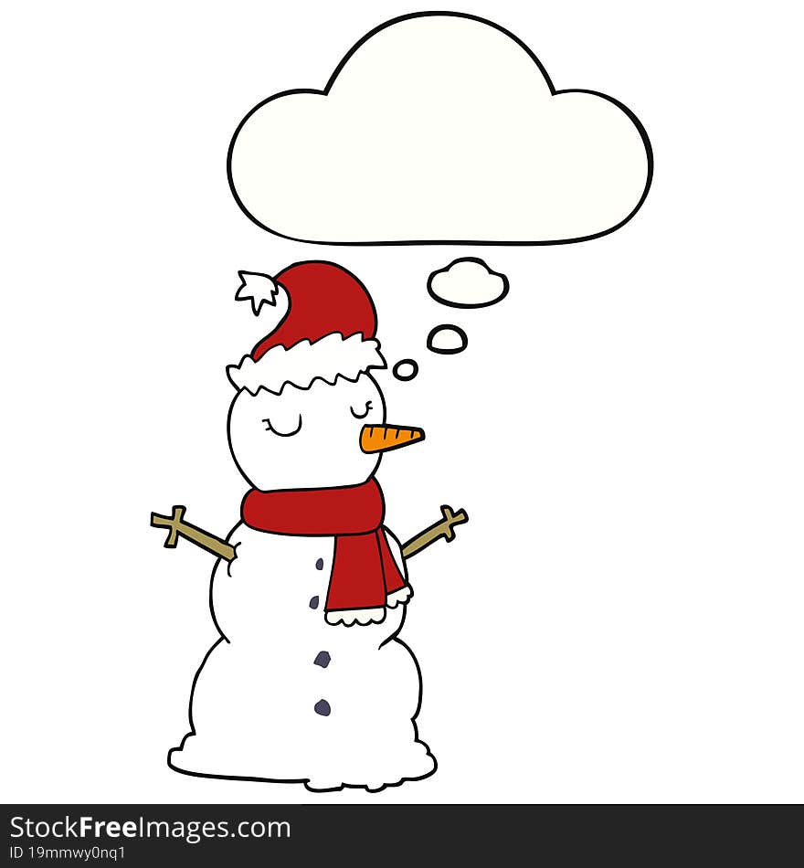 cartoon snowman with thought bubble. cartoon snowman with thought bubble