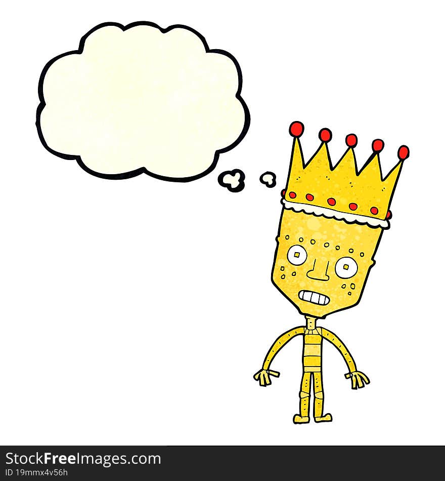 Cartoon Robot With Crown With Thought Bubble