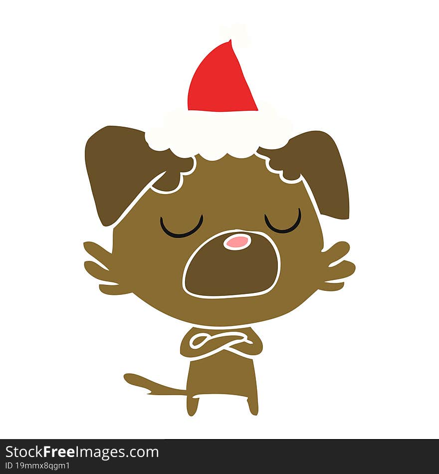 flat color illustration of a dog wearing santa hat