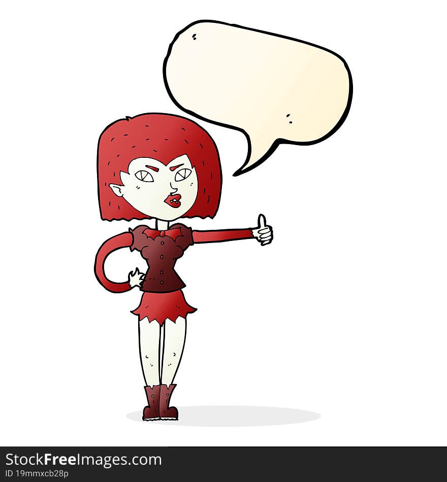 cartoon vampire girl giving thumbs up with speech bubble