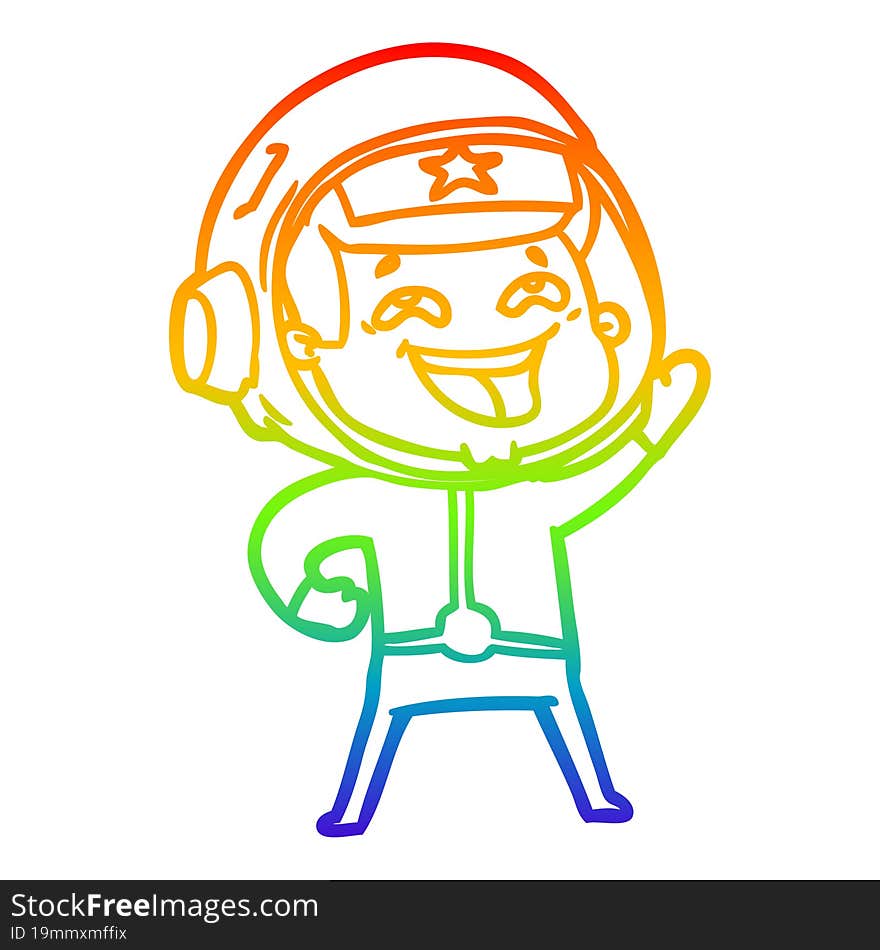 rainbow gradient line drawing of a cartoon laughing astronaut