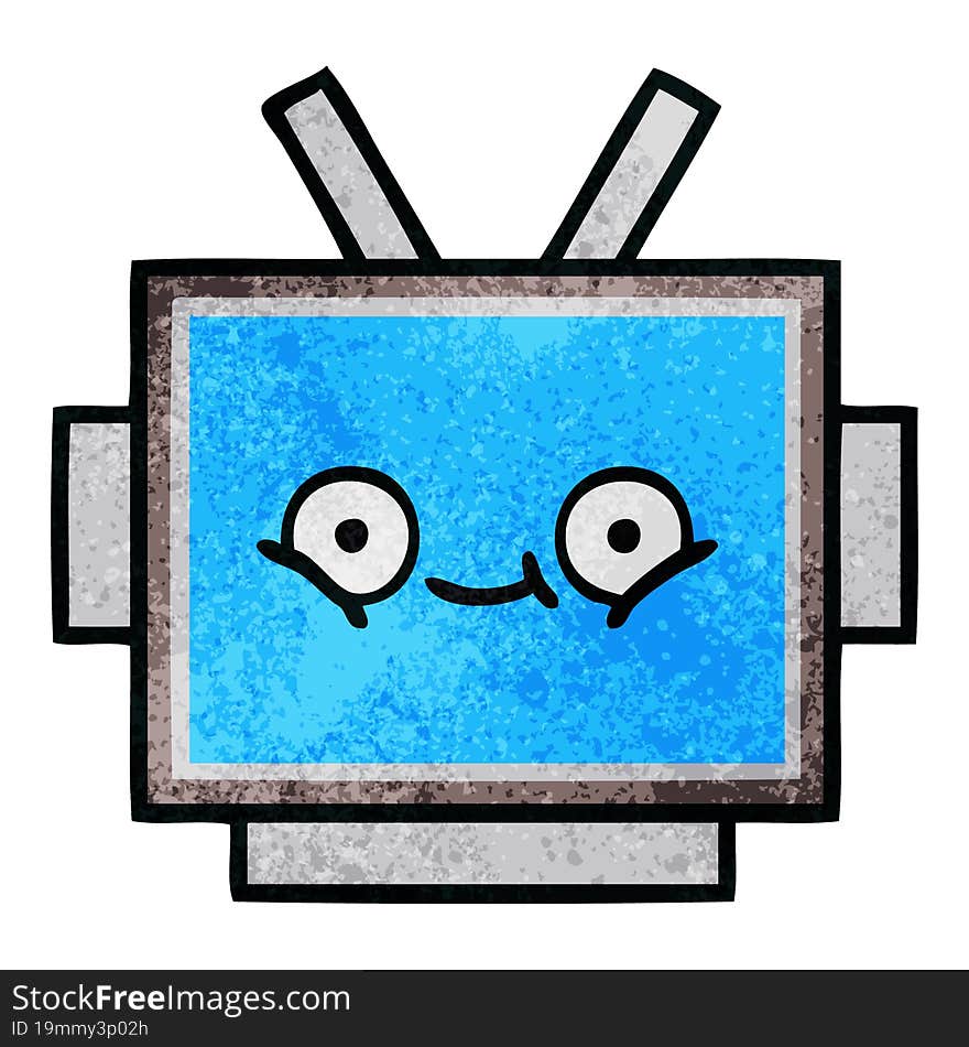 retro grunge texture cartoon of a robot head