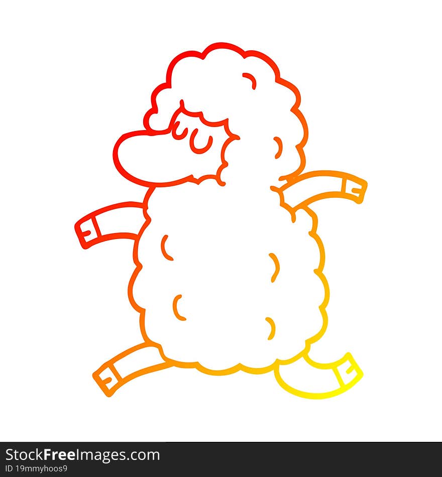 warm gradient line drawing of a cartoon sheep running