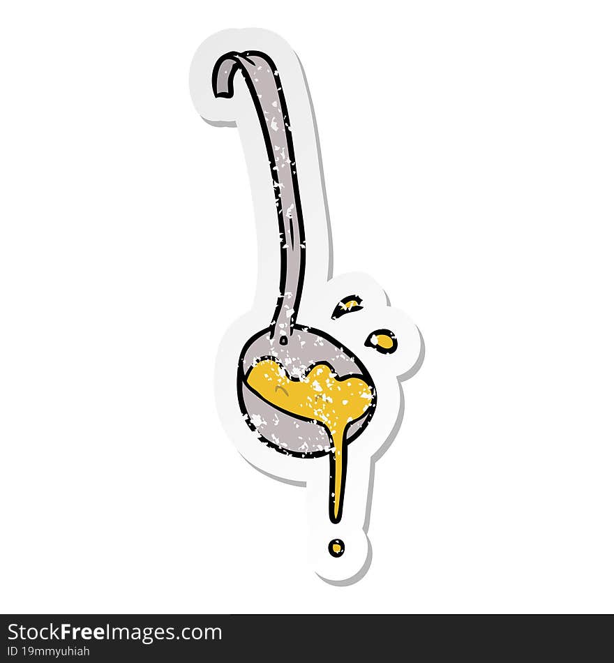 distressed sticker of a cartoon ladle of soup