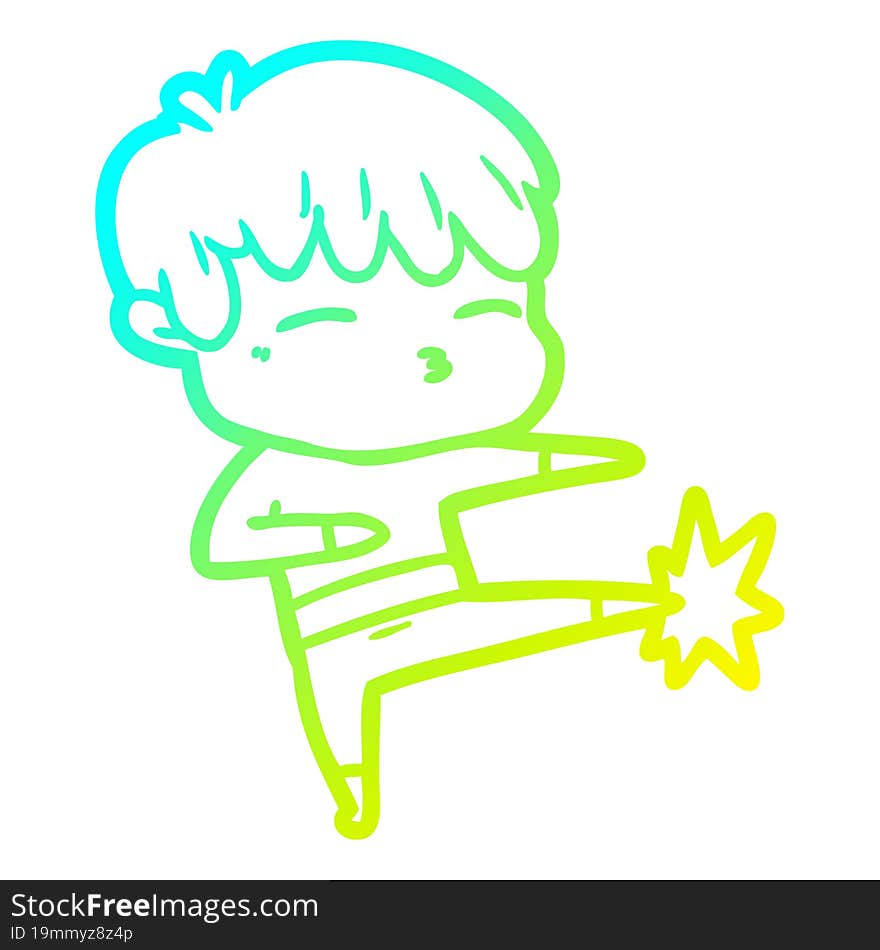 Cold Gradient Line Drawing Cartoon Curious Boy