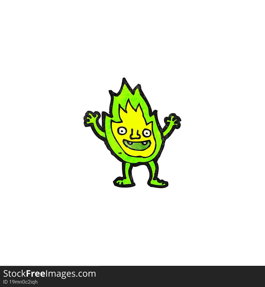 cartoon green flame spirit