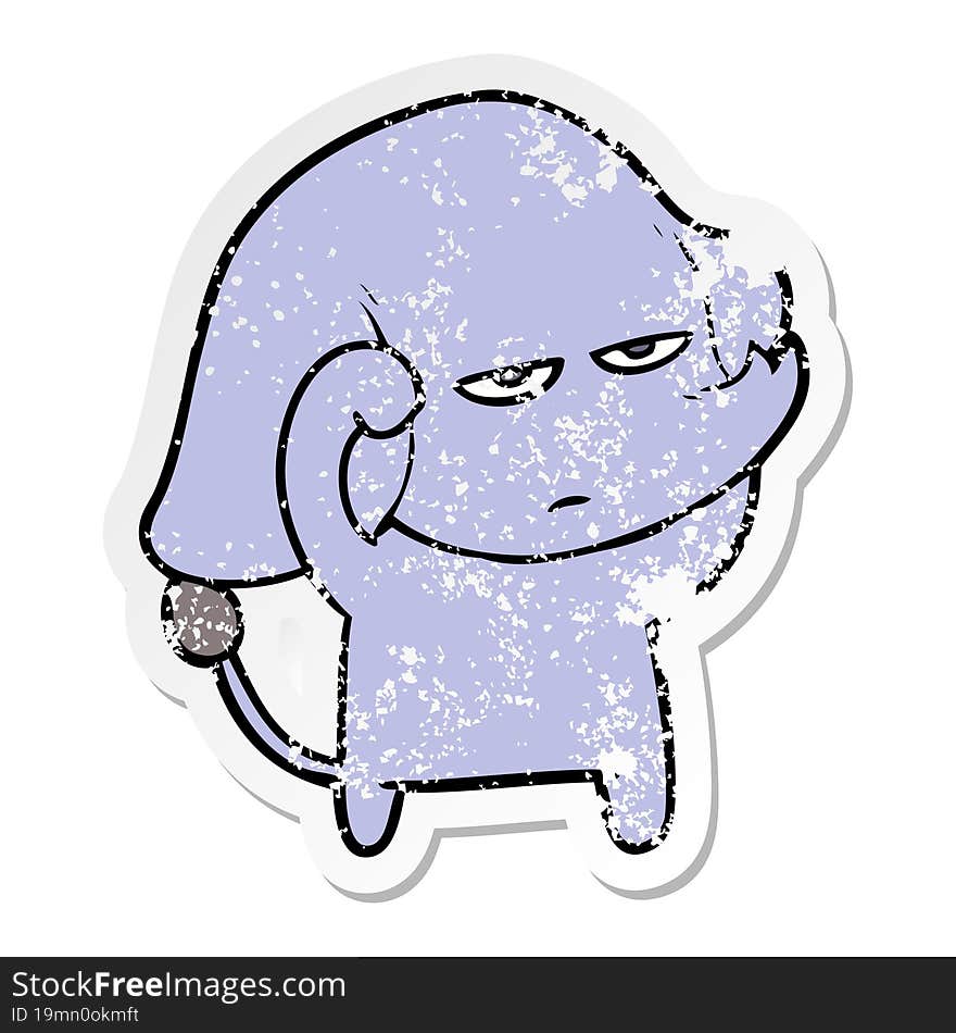 distressed sticker of a annoyed cartoon elephant