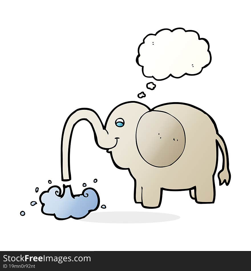 cartoon elephant squirting water with thought bubble