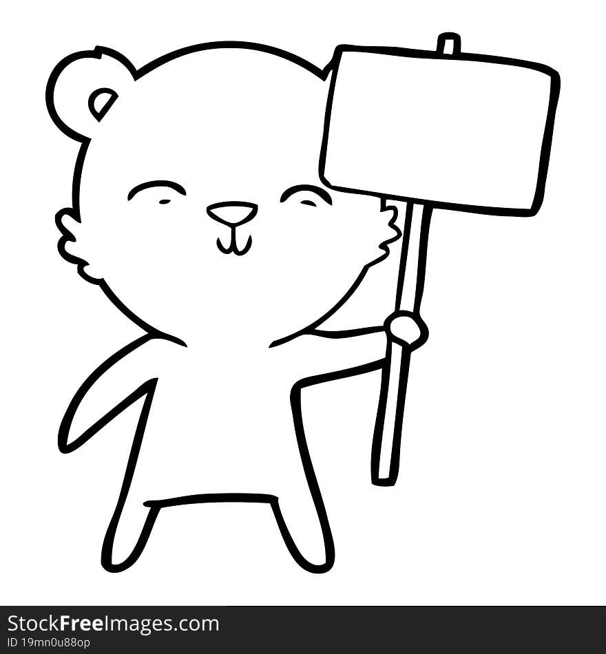 happy cartoon bear with sign. happy cartoon bear with sign