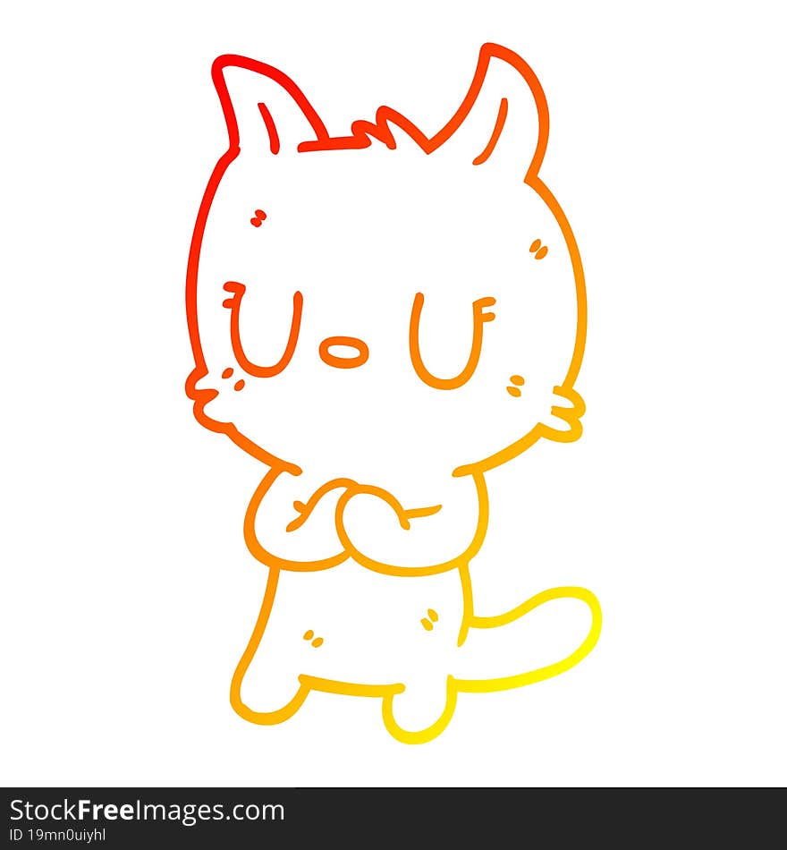 warm gradient line drawing of a cute cartoon cat