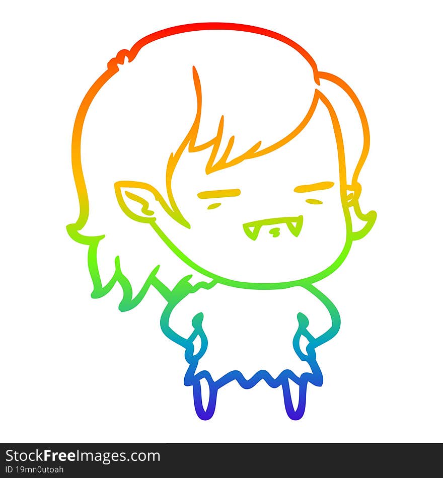 Rainbow Gradient Line Drawing Cartoon Undead Vampire Girl