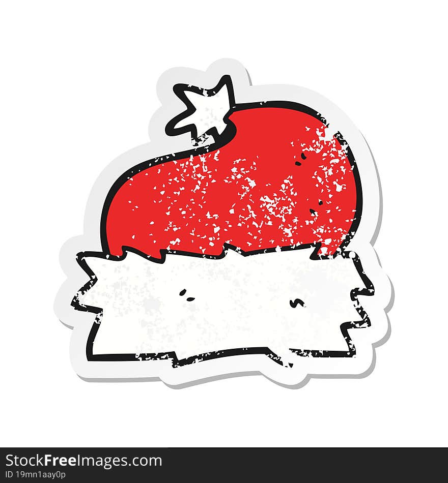 retro distressed sticker of a cartoon christmas hat